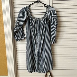Zara off the shoulder stripped blue and white dress